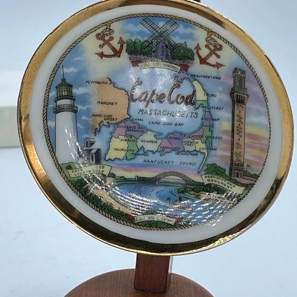 Vintage Japan 4” Cape Cod souvenir plate featuring a map of Cape Cod.